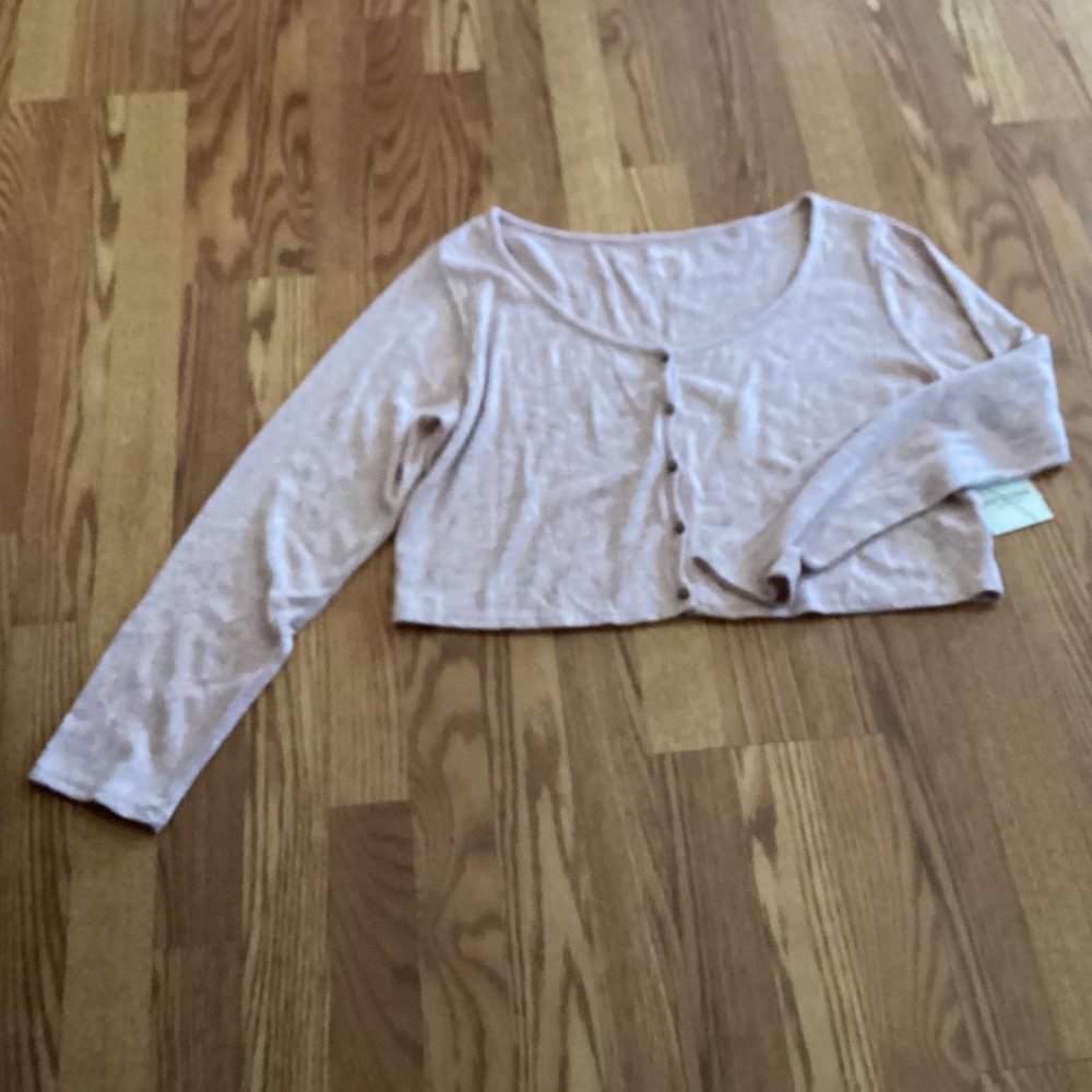 Arizona Jean Co Dusty Pink Cropped Long Sleeve Button Up Knit Top  Size XXXL